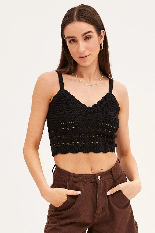 Black Crochet Singlet Top