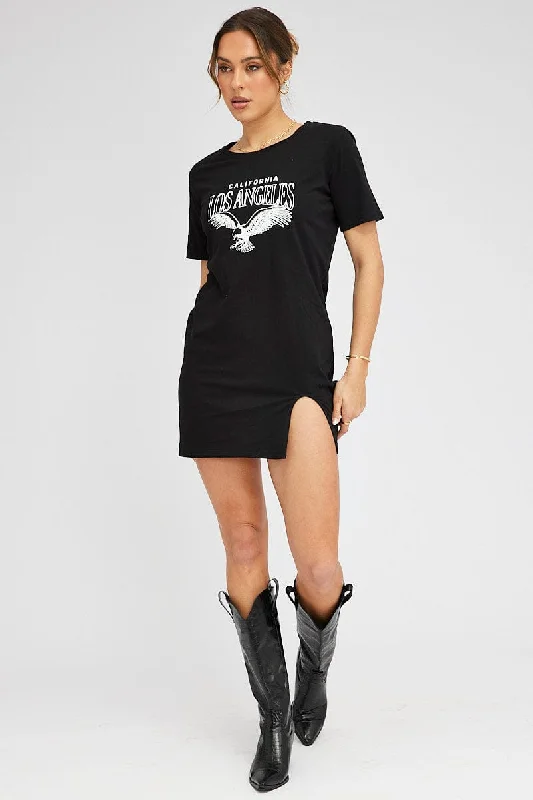 Black Graphic Dress Short Sleeve