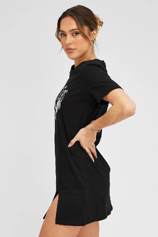 Black Graphic Dress Short Sleeve