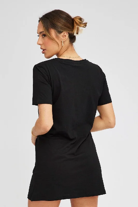 Black Graphic Dress Short Sleeve