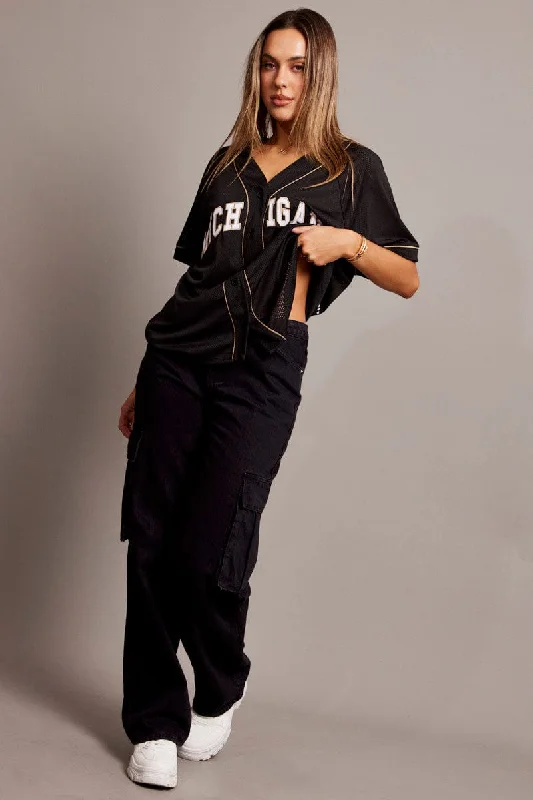 Black Graphic Top Oversized Short Sleeve