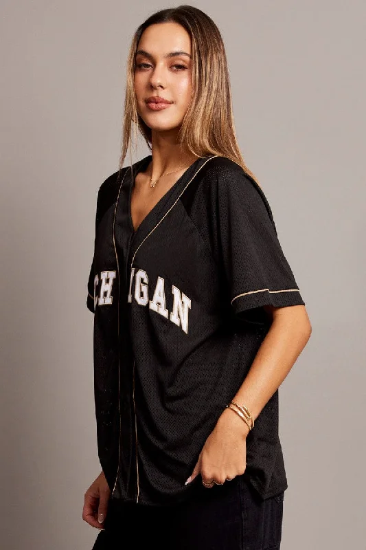 Black Graphic Top Oversized Short Sleeve