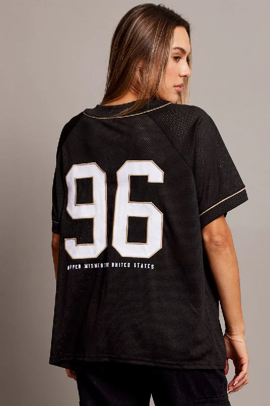 Black Graphic Top Oversized Short Sleeve