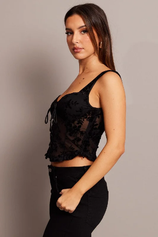 Black Lace Up Top Burnout