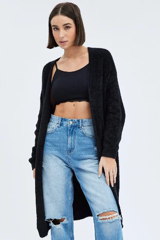 Black Longline Cardigan Fluffy