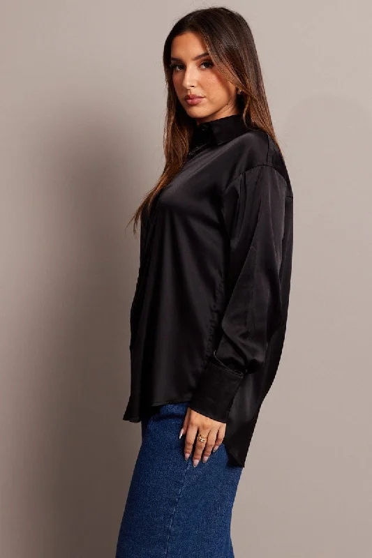 Black Satin Shirt Long Sleeve