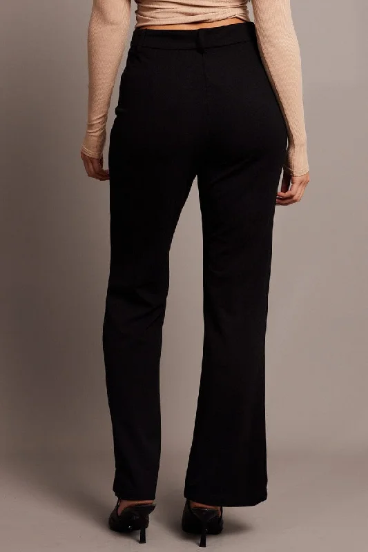 Black Straight Fit Pants High Rise Workwear