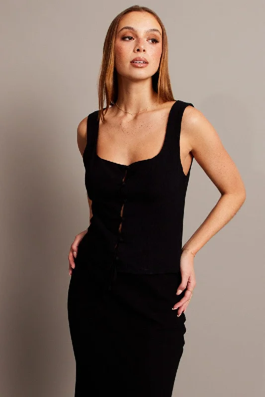 Black Top Sleeveless Button Front