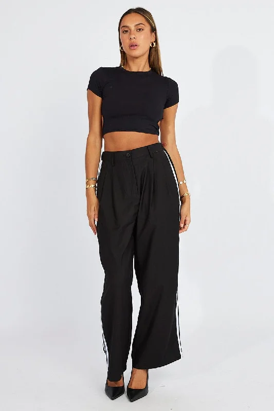 Black Wide Leg Pants Side Stripe