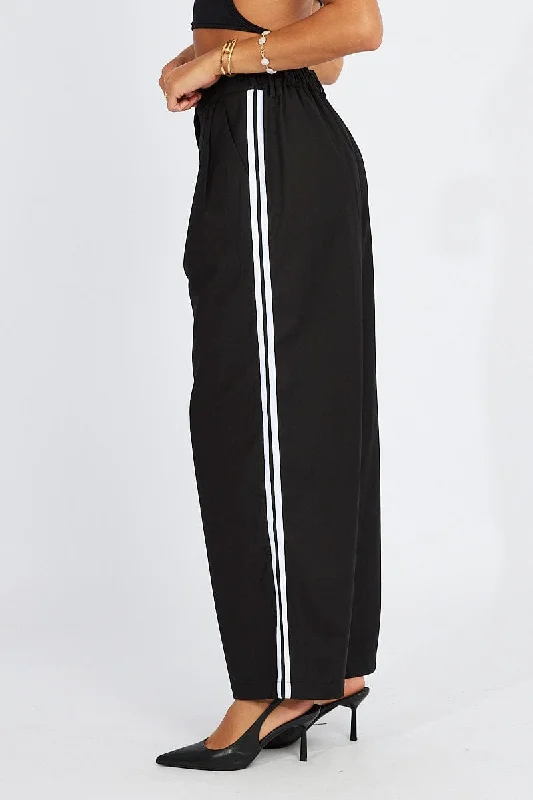 Black Wide Leg Pants Side Stripe