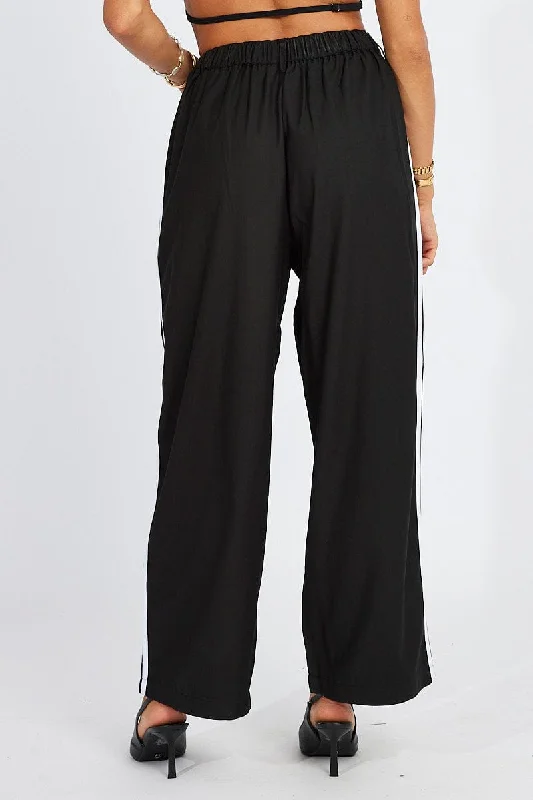 Black Wide Leg Pants Side Stripe