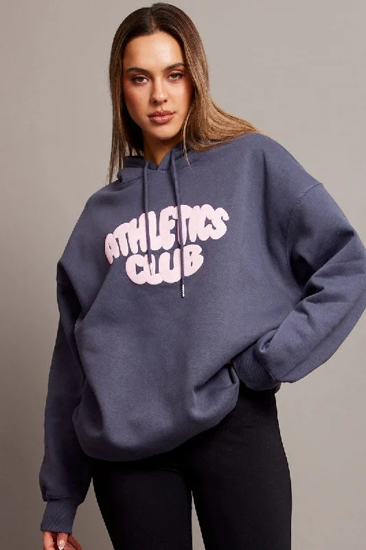 Blue Graphic Hoodie Sweater Long Sleeve