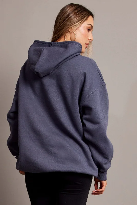 Blue Graphic Hoodie Sweater Long Sleeve