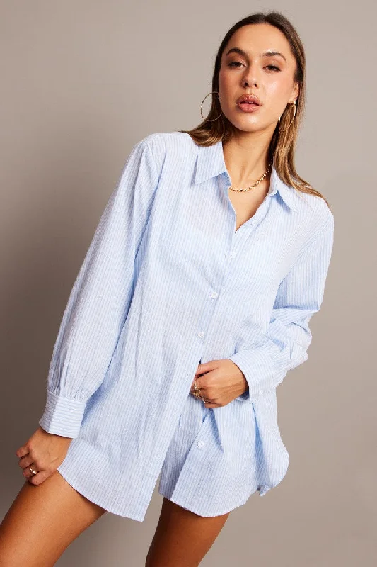 Blue Stripe Relaxed Shirt Long Sleeve