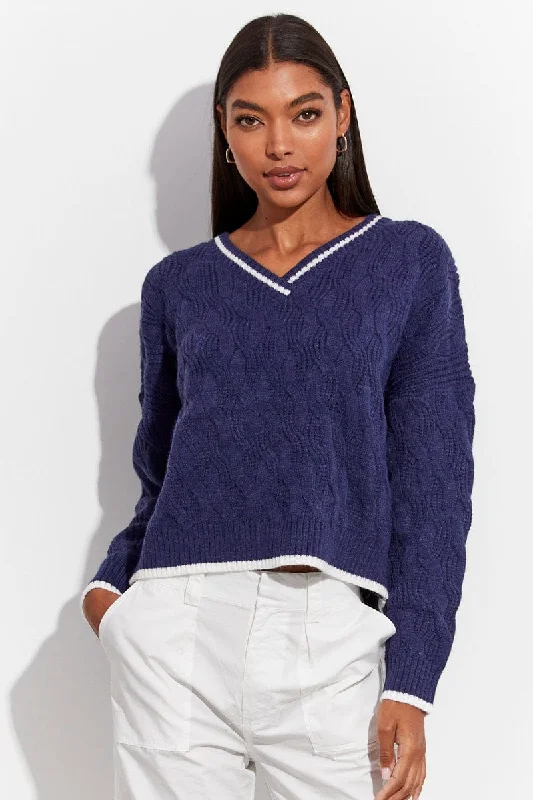 Blue Sweater Long sleeve V neck