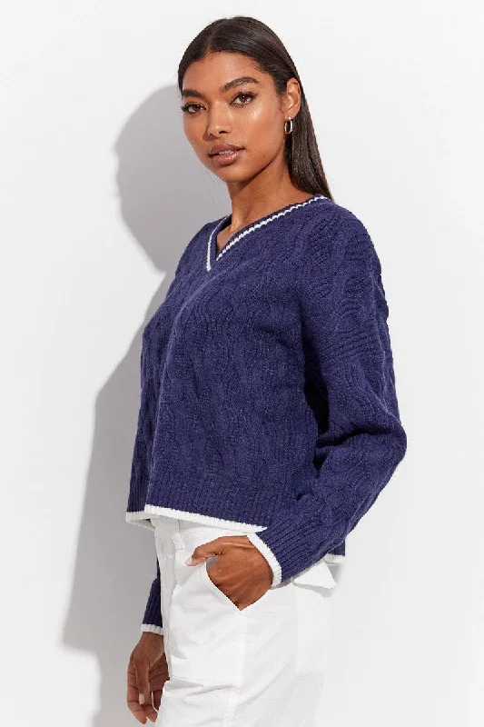 Blue Sweater Long sleeve V neck