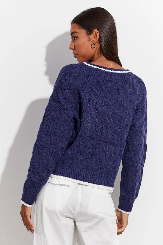 Blue Sweater Long sleeve V neck