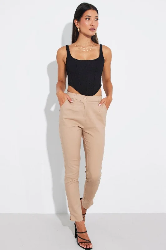 Brown Slim Pants Mid Rise Workwear