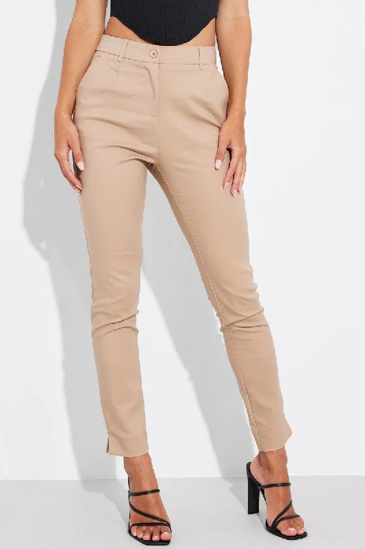 Brown Slim Pants Mid Rise Workwear