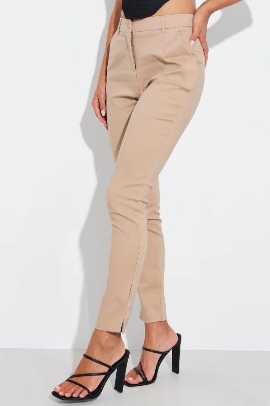 Brown Slim Pants Mid Rise Workwear