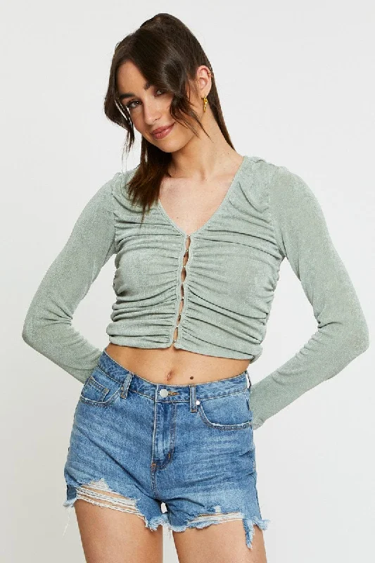 Green Crop Cardigan Long Sleeve