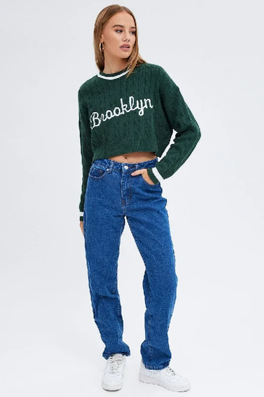 Green Sweater Long sleeve Crew neck