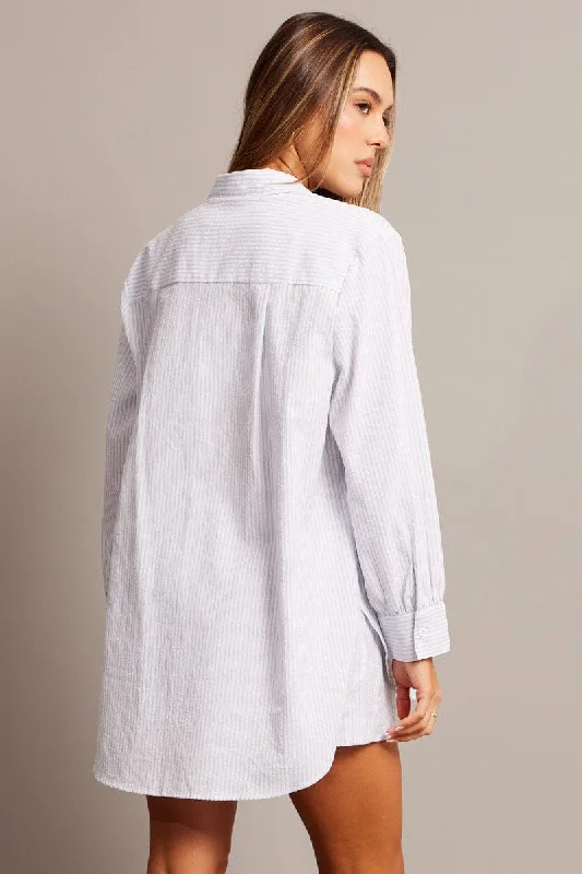 Grey Stripe Relaxed Shirt Long Sleeve