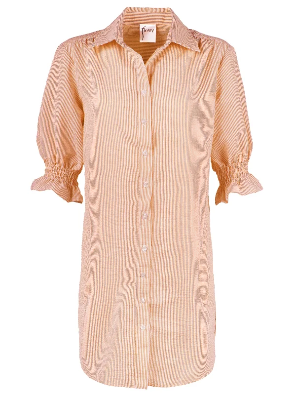 GAMEDAY! Miller Puff Sleeve Shirt Dress Orange Seersucker Stripe