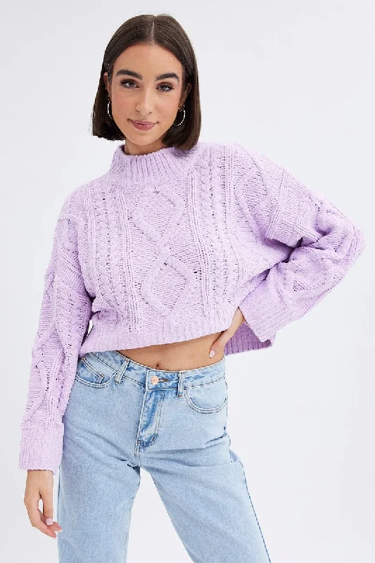 Purple Cable Knit Jumper Long Sleeve