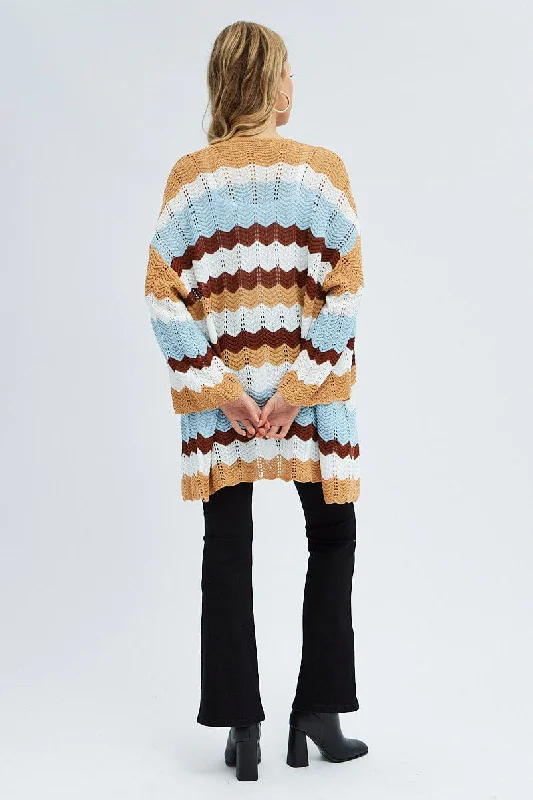 Stripe Knit Cardigan Long Sleeve Longline