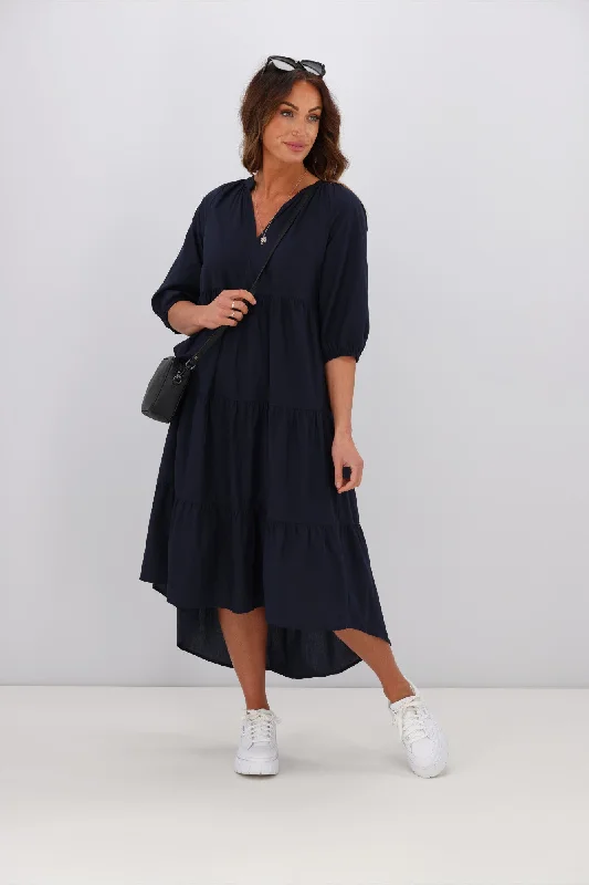 Sunday Boho Harlow Hi Low Dress Navy