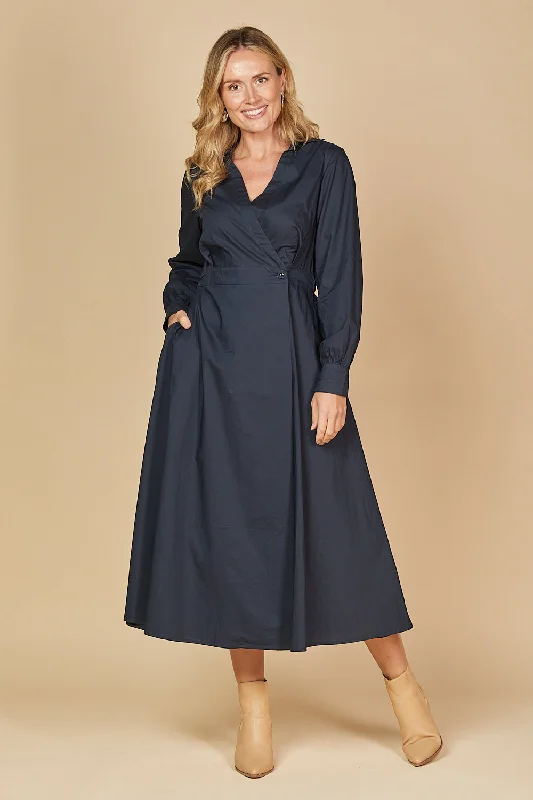 Wendy Poplin Wrap Dress in Navy