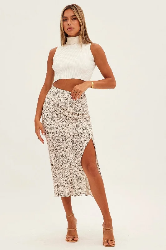 White Knit Top Sleeveless Roll Neck Crop