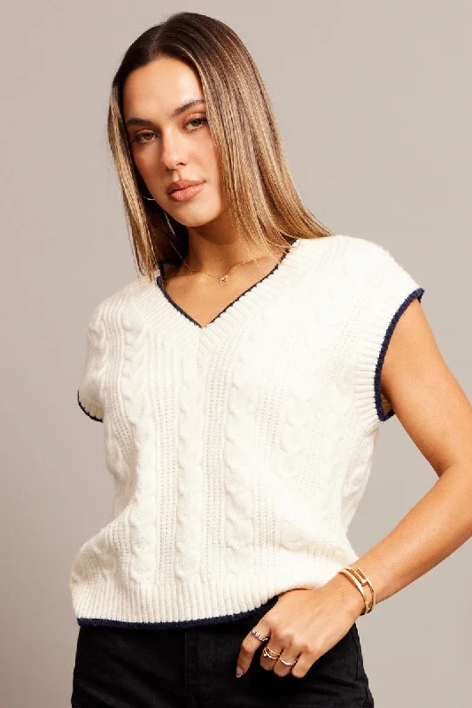 White Knit Vest V Neck