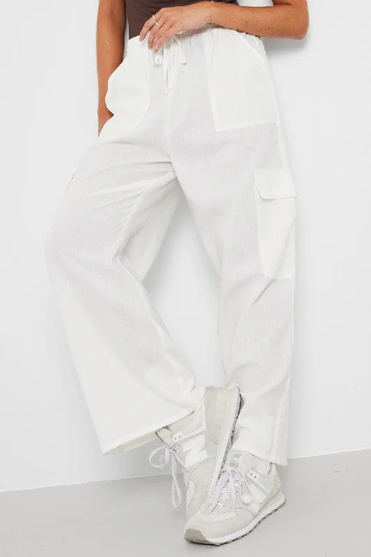 White Relaxed Cargo Pant Elasticated Waist