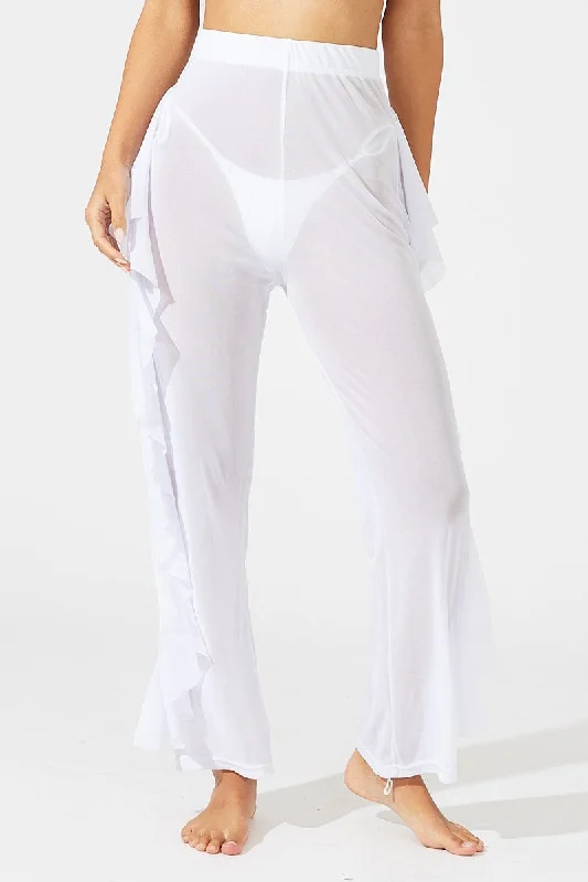 White Ruffle Beach Pants