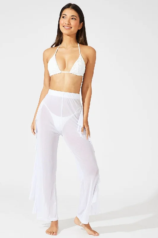 White Ruffle Beach Pants