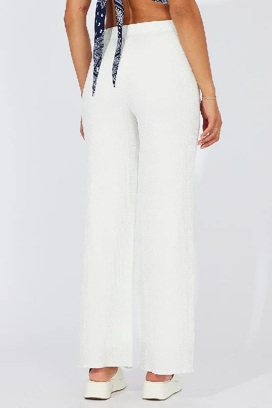 White Wide Leg Pants High Rise