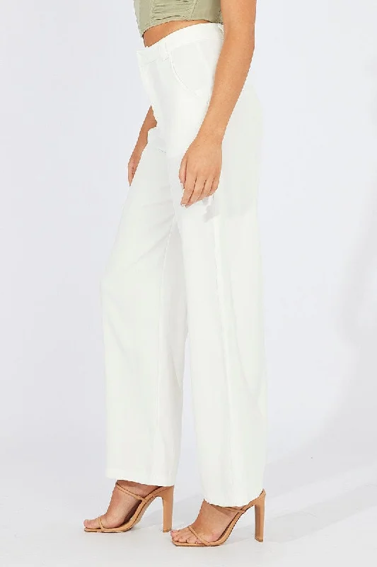 White Wide Leg Pants High Rise