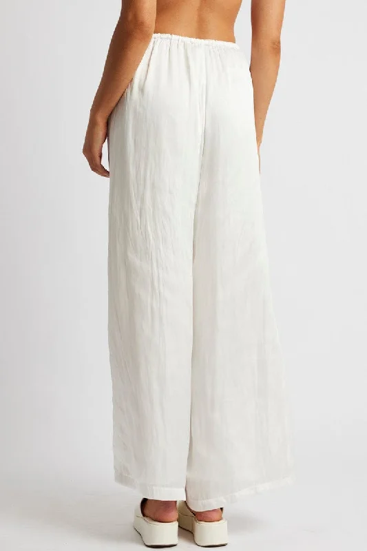 White Wide Leg Pants High Rise Satin