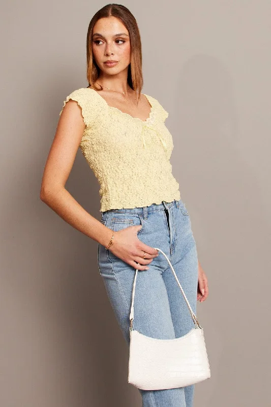 Yellow Textured Top Short Sleeve