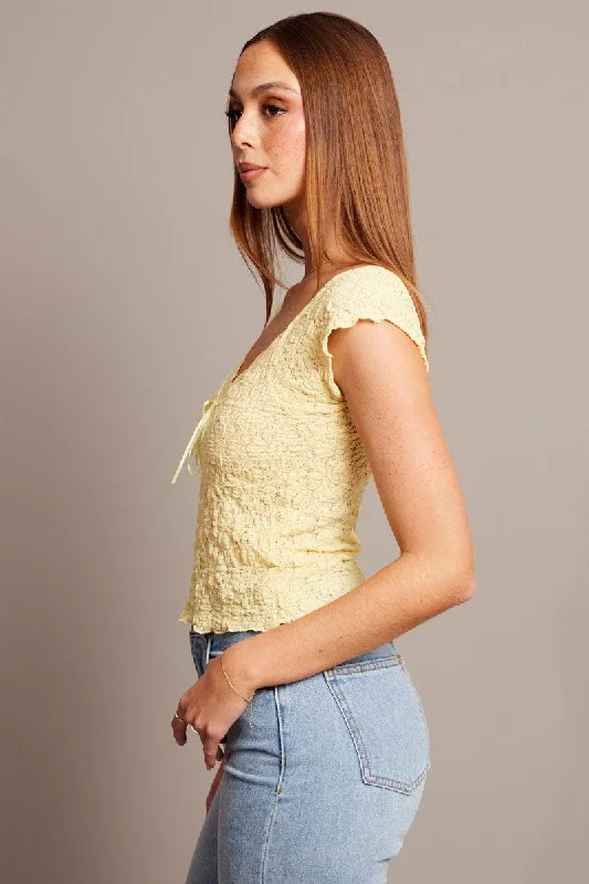 Yellow Textured Top Short Sleeve