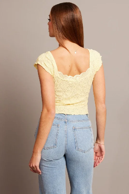 Yellow Textured Top Short Sleeve