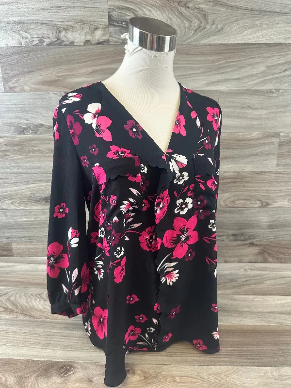 Top Short Sleeve By Elle In Black & Pink, Size: M