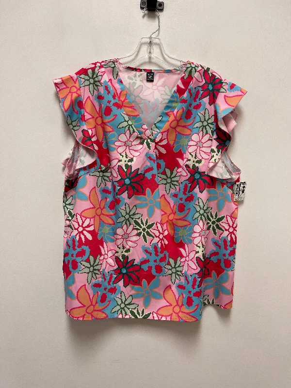 Top Short Sleeve By Shein In Floral Print, Size: 3x