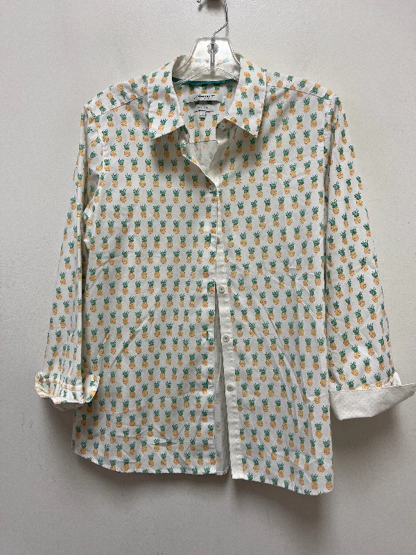 White & Yellow Blouse Long Sleeve Foxcroft, Size Xl