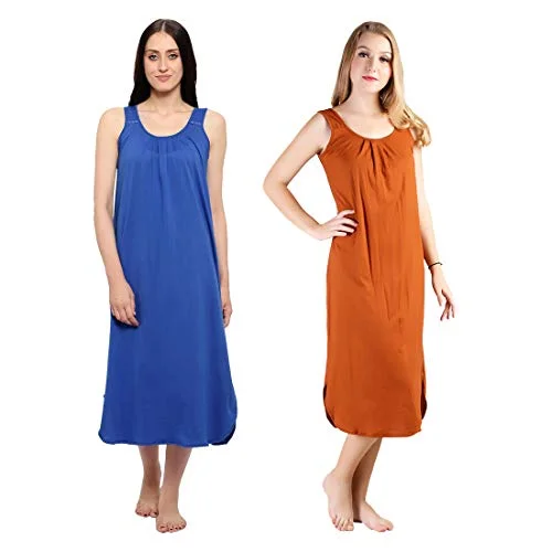 BLAZON Women's Cotton Hosiery Solid Maxi Nighty Slip (Pack of 2) (11003 Sapphire_B_Brandy_02_3XL_Sapphire_Blue_Brandy_XXX-Large)