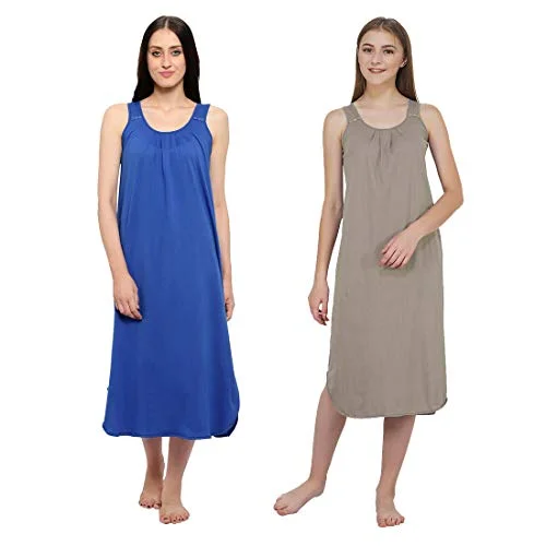 BLAZON Women's Cotton Hosiery Solid Maxi Nighty Slip (Pack of 2) (11003 Sapphire_B_Brandy_02_3XL_Sapphire_Blue_Brandy_XXX-Large)