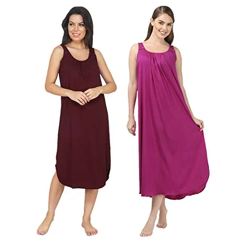 BLAZON Women's Cotton Hosiery Solid Maxi Nighty Slip (Pack of 2) (11003 Tamarind_Vivid_V_02_XXL_Tamarind_Vivid_Violet_XX-Large)