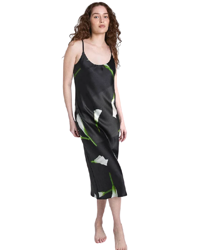 Washable Silk Bias Slip Dress, Floating Lily